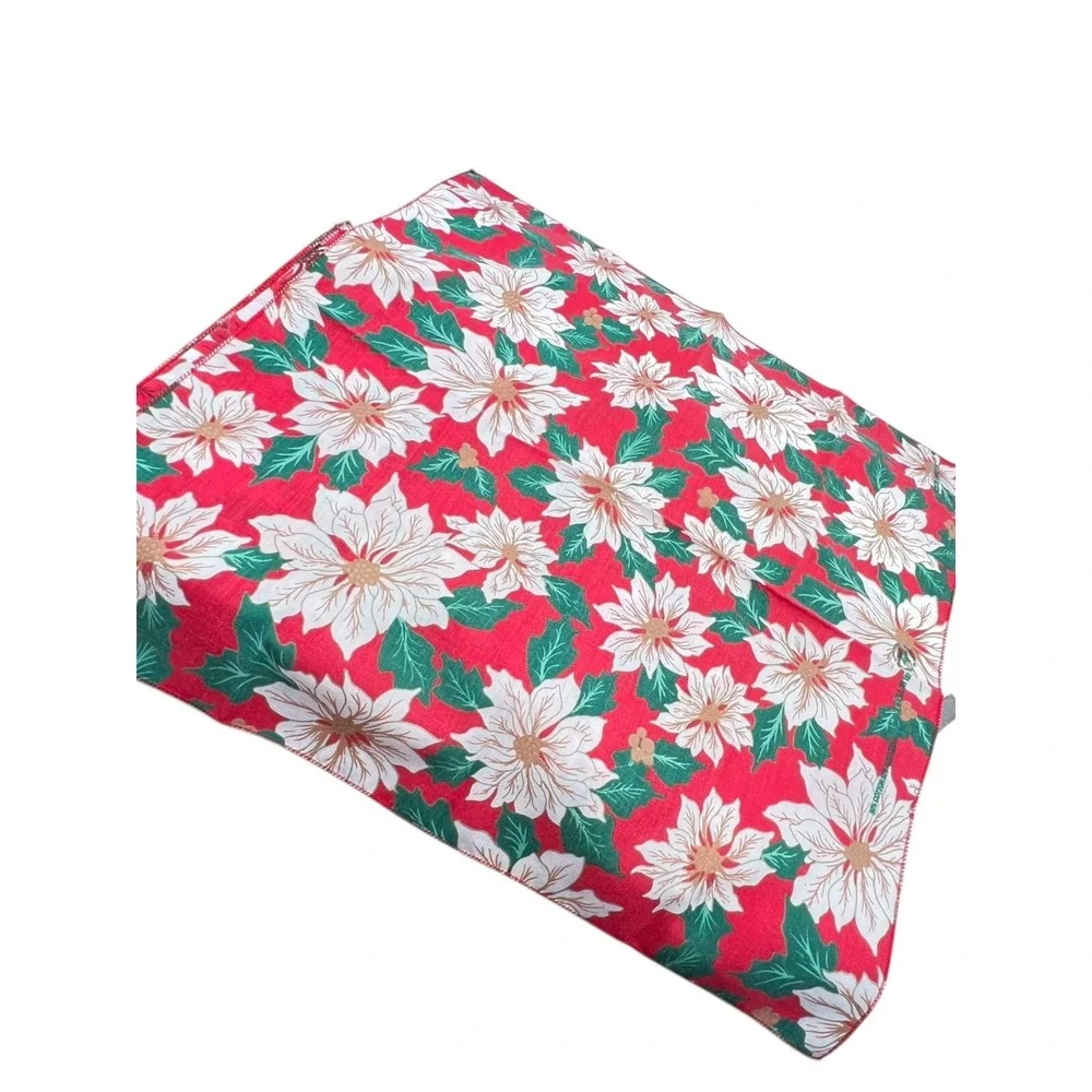 Vtg Set 8 Christmas Cloth Napkins‎ Poinsettias Hav-a-Hank Prop USA Mid Century